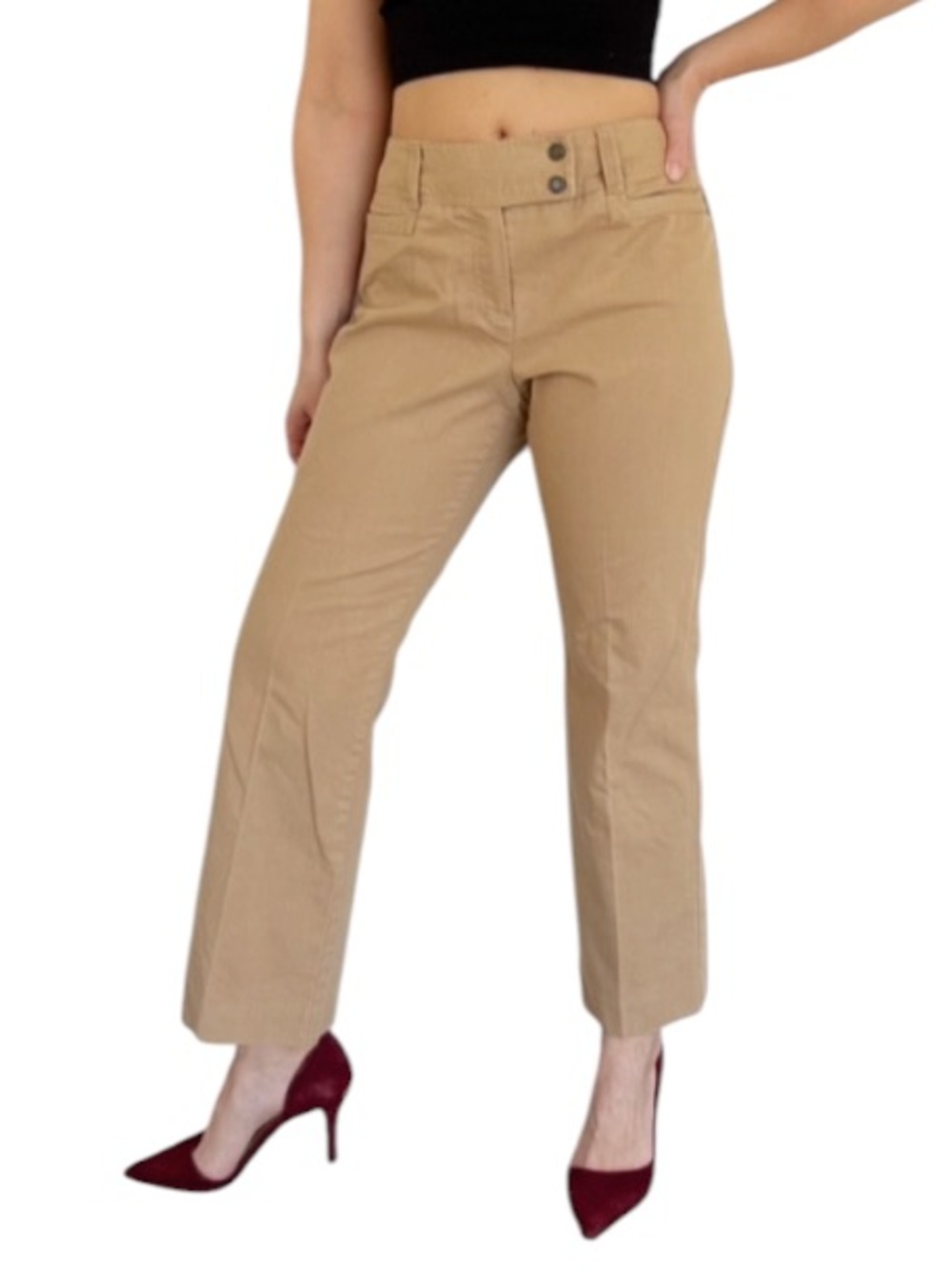 Larry Levine Petite tan khaki cotton blend straight leg trousers size 10P